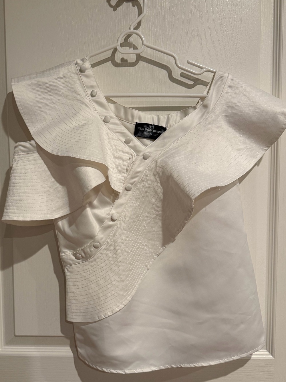 Stella Marina Collezione White Asymmetric Ruffle One-Shoulder Top